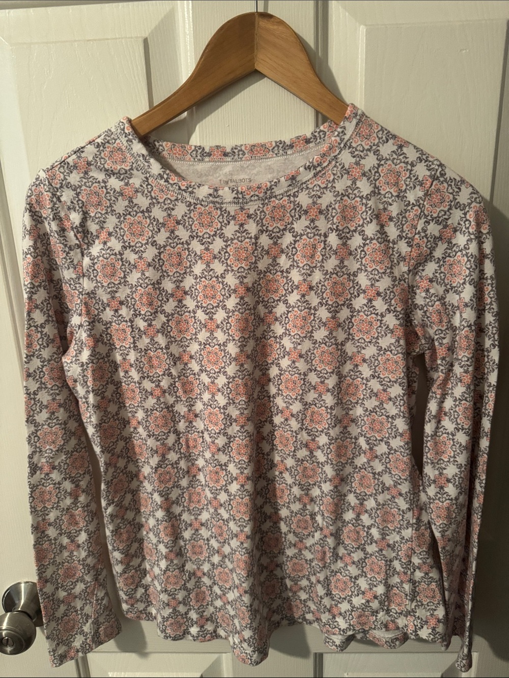 Talbots Pink and Gray Floral-Pattern Long Sleeve Tee